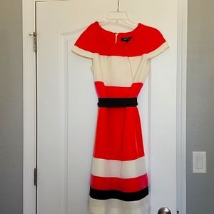 A line Stripe Dress w/braided neckline